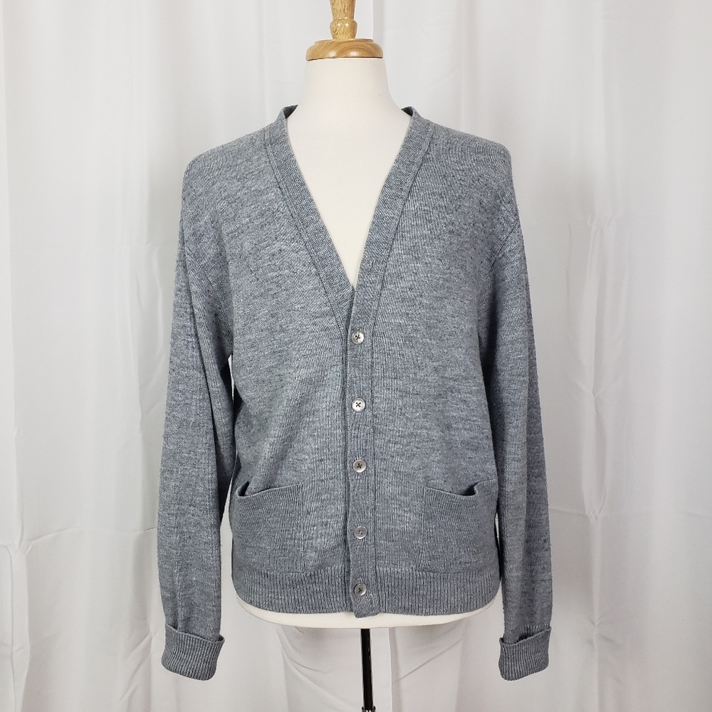 Vinatge USA Lord Jeff Grey Wool Blend Woven Cardigan Sweater with Pockets XL